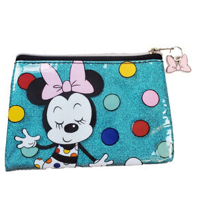 Disney Baby Minnie Zip-Up Bag Girl's 8" Blue Glitter Look Make-Up Collectible